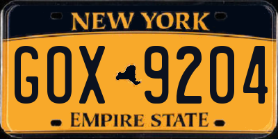 NY license plate GOX9204