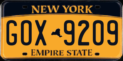 NY license plate GOX9209