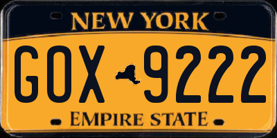 NY license plate GOX9222