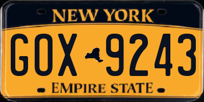 NY license plate GOX9243