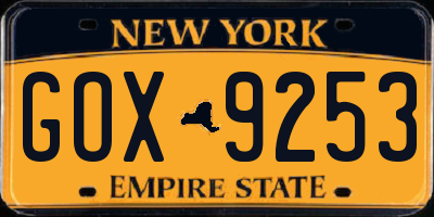 NY license plate GOX9253