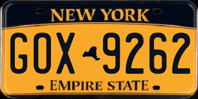NY license plate GOX9262