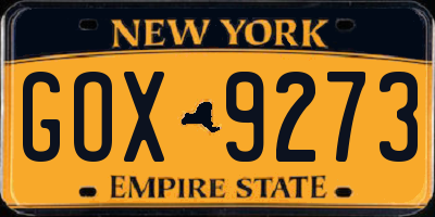 NY license plate GOX9273