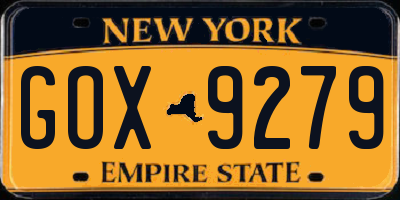 NY license plate GOX9279