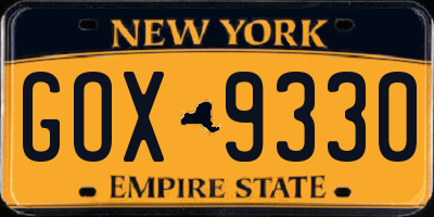 NY license plate GOX9330