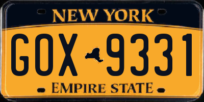 NY license plate GOX9331