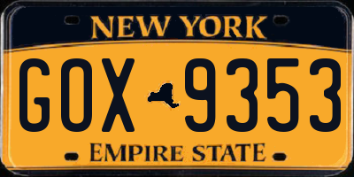 NY license plate GOX9353