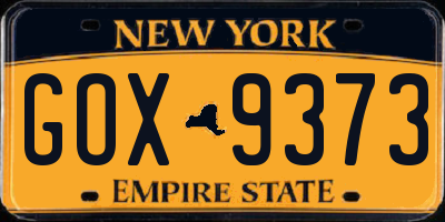 NY license plate GOX9373