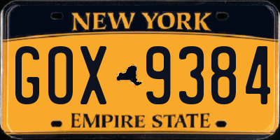 NY license plate GOX9384