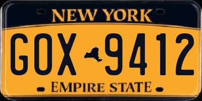 NY license plate GOX9412