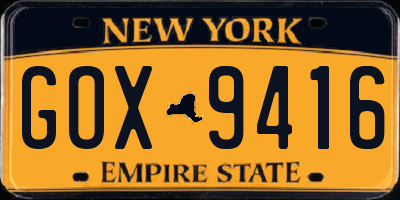 NY license plate GOX9416