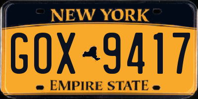 NY license plate GOX9417