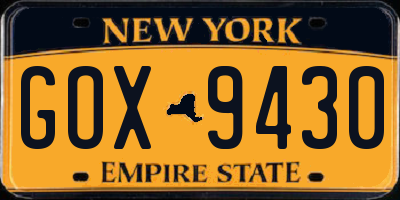 NY license plate GOX9430