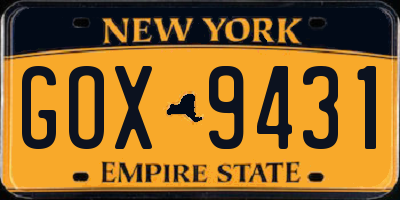 NY license plate GOX9431