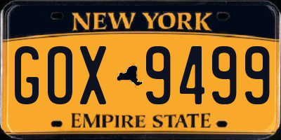 NY license plate GOX9499