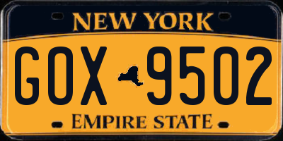 NY license plate GOX9502
