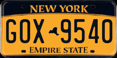 NY license plate GOX9540