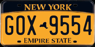 NY license plate GOX9554