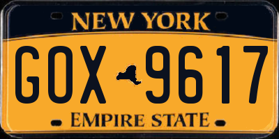 NY license plate GOX9617