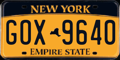 NY license plate GOX9640