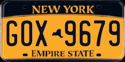 NY license plate GOX9679