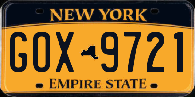 NY license plate GOX9721