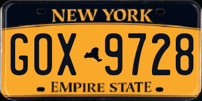 NY license plate GOX9728
