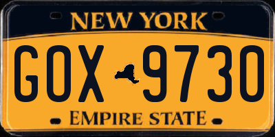 NY license plate GOX9730