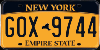 NY license plate GOX9744