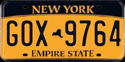 NY license plate GOX9764