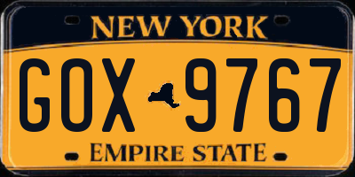 NY license plate GOX9767