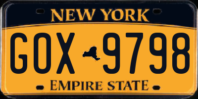 NY license plate GOX9798