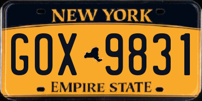 NY license plate GOX9831