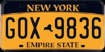 NY license plate GOX9836