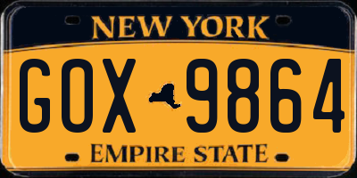 NY license plate GOX9864