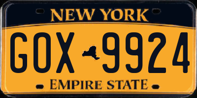 NY license plate GOX9924