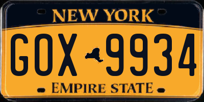 NY license plate GOX9934