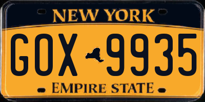 NY license plate GOX9935