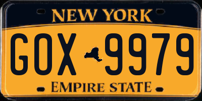 NY license plate GOX9979