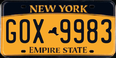 NY license plate GOX9983