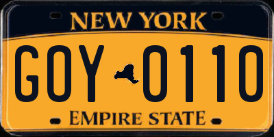NY license plate GOY0110