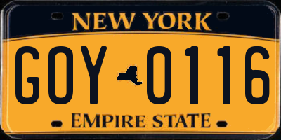 NY license plate GOY0116