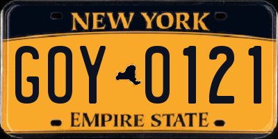 NY license plate GOY0121