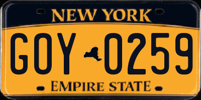 NY license plate GOY0259
