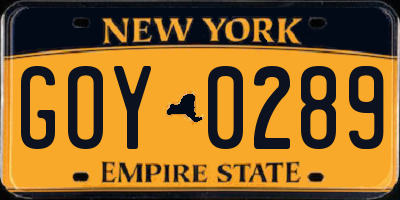 NY license plate GOY0289