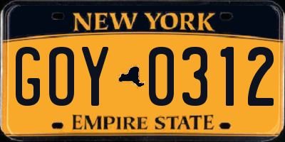 NY license plate GOY0312