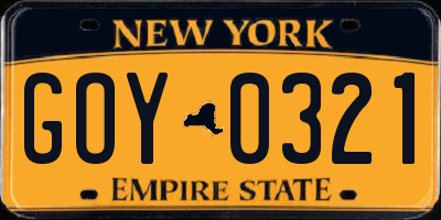 NY license plate GOY0321