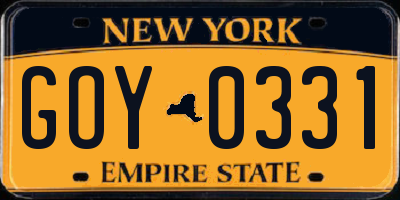NY license plate GOY0331