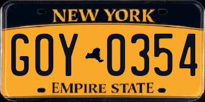 NY license plate GOY0354