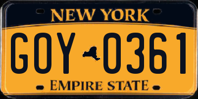 NY license plate GOY0361